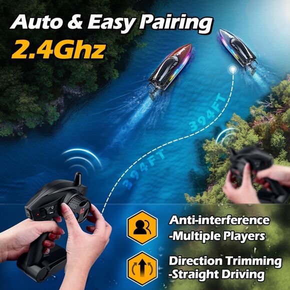 RC Boat 30KMH with 7 Light Modes,Remote Control Electric Fast Speed Boat - Picture 5 of 7